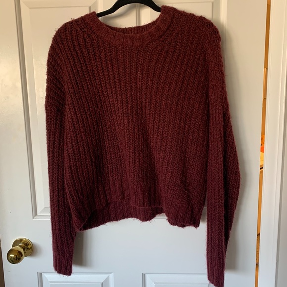 Cropped Burgundy Aerie Knit Sweater - Picture 1 of 3